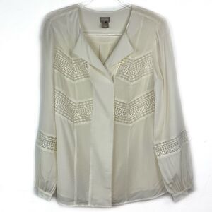 Chico’s Ivory Cream Crochet Long Sleeve Shirt Small New